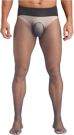 Mens Ultra-Thin Seamless Pantyhose Pouch Sheath Oil Shiny Nylon Stockings Silky Shaping Tights