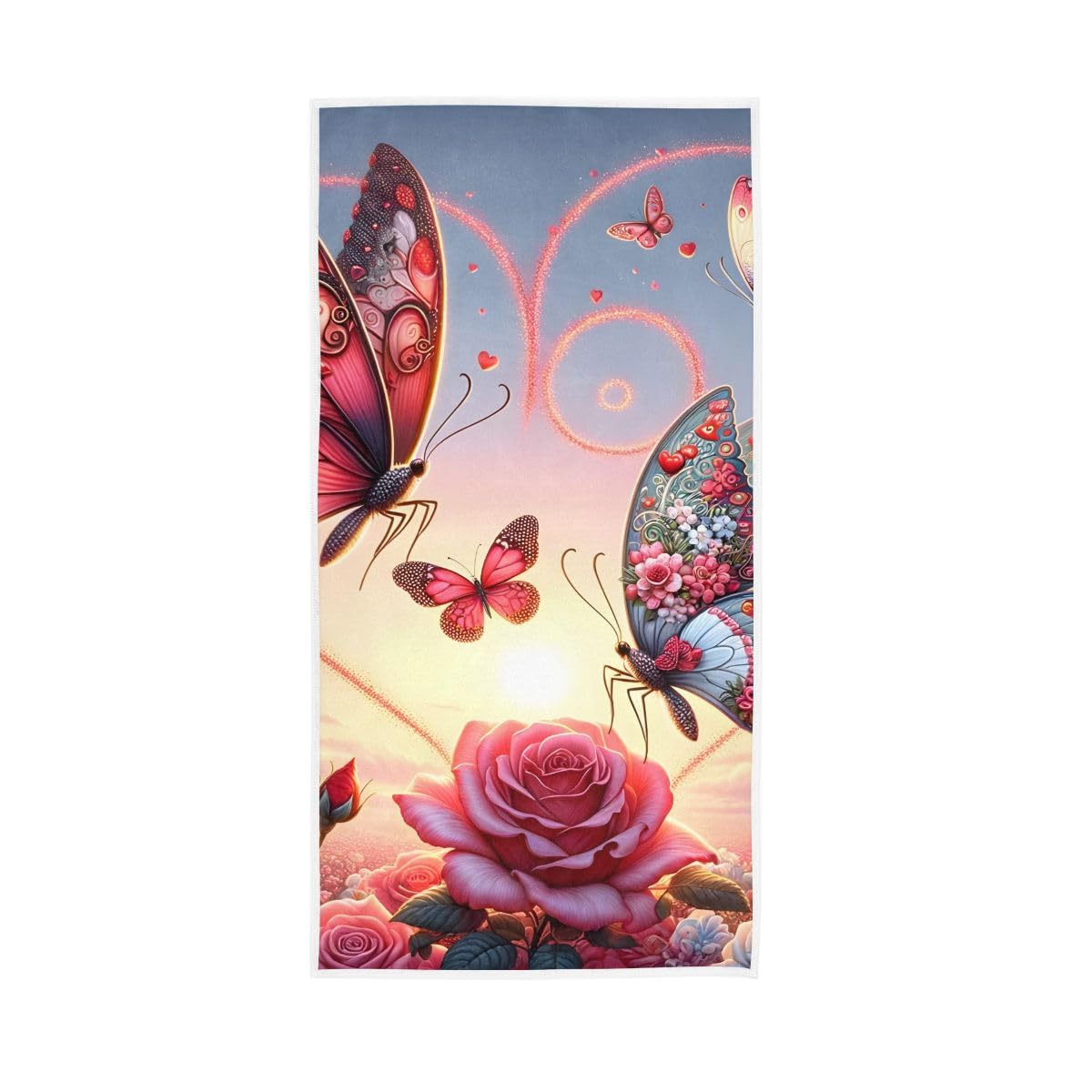 LSRCPD Valentine Butterflies Hand Towels, Decorative Towels for Hand, Face, Hair, Yoga, Kitchen, Bath 15 x 30 Inches