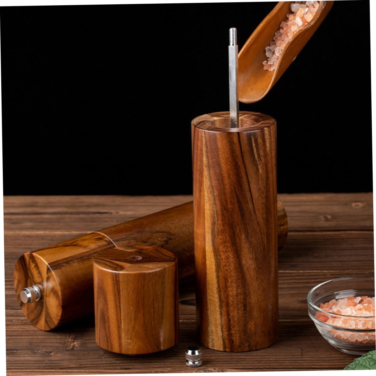 Manuelle Pfeffermühle und Salzstreuer Satz 8 Zoll Zylinder aus Akazienholz Keramikmahlwerk Nachfüllbar für Grobes Salz Pfeffer und Gewürze Küchen und Tischzubehör