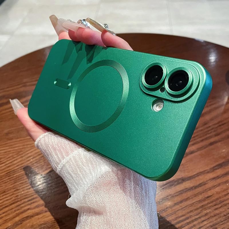 Image of LuxuryKase Premium MagSafe Case for iPhone 16 Plus | Shockproof & Anti-Scratch Cover | Soft Silicone with Wireless Charging | Camera Lens Guard - Green