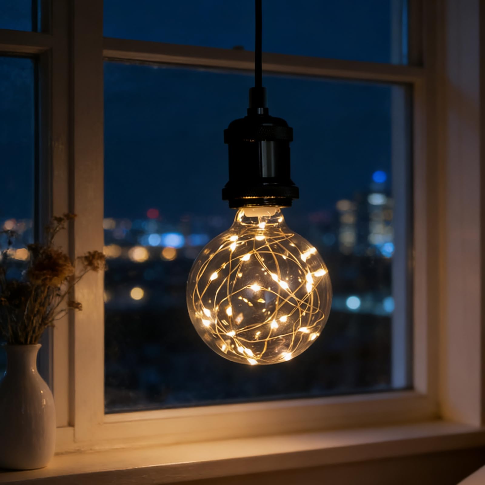 cupeohome LED Light Bulb, E27 Copper Wire Vintage LED Bulb, Warm White& Creative Fairy Lights, Decorative Lighting for Parties, Holidays, Wedding, not dimmable (Medium Round Light Bulb)