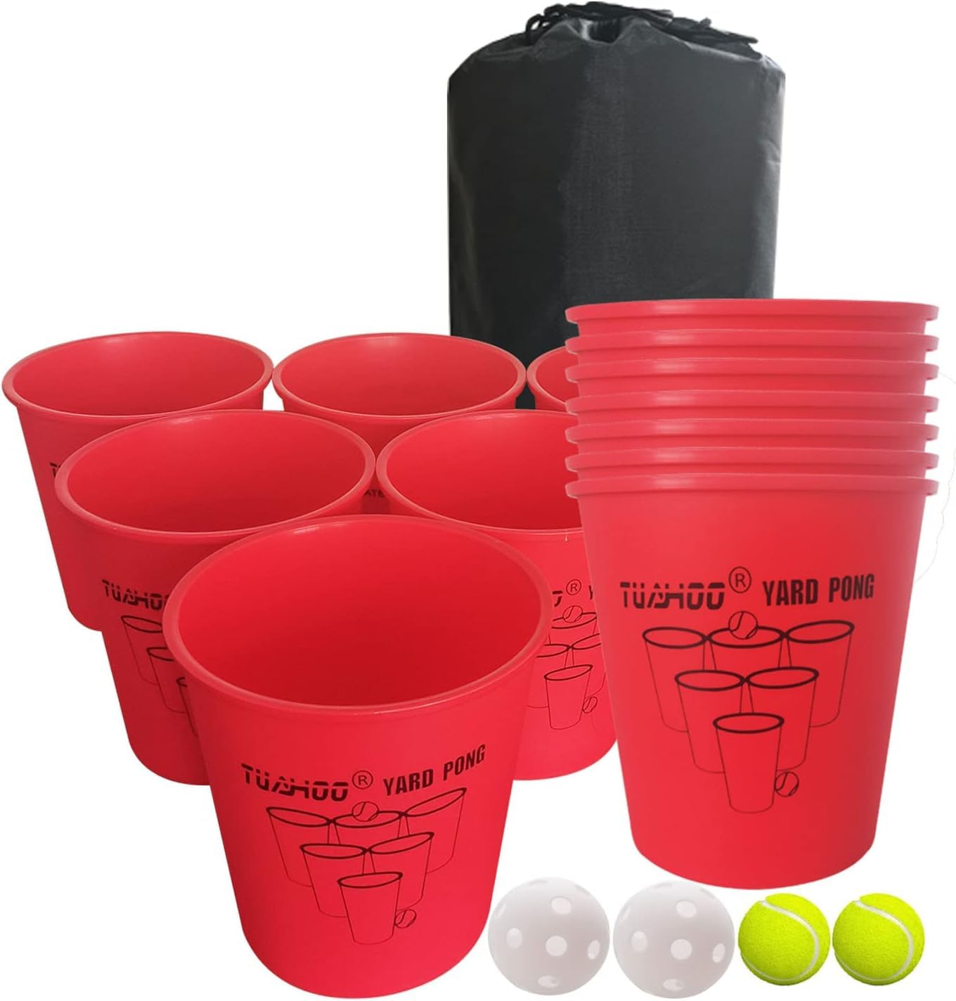 Yard Pong Giant Outdoor Games Set with 12 Buckets, 4 Balls - for Beach, Camping, Tailgating, Lawn and Backyard, Yard Games for Families Adults and Kids Toss Game Throwing Games