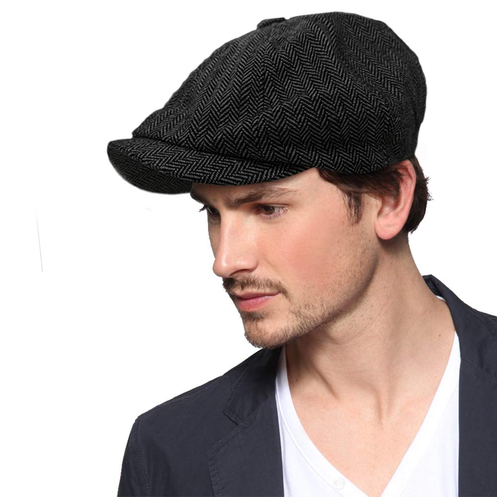 SIYWINA Peaky Baker Boy Flat Cap Mens Newsboy Cap Herringbone Cloth Cap Hat