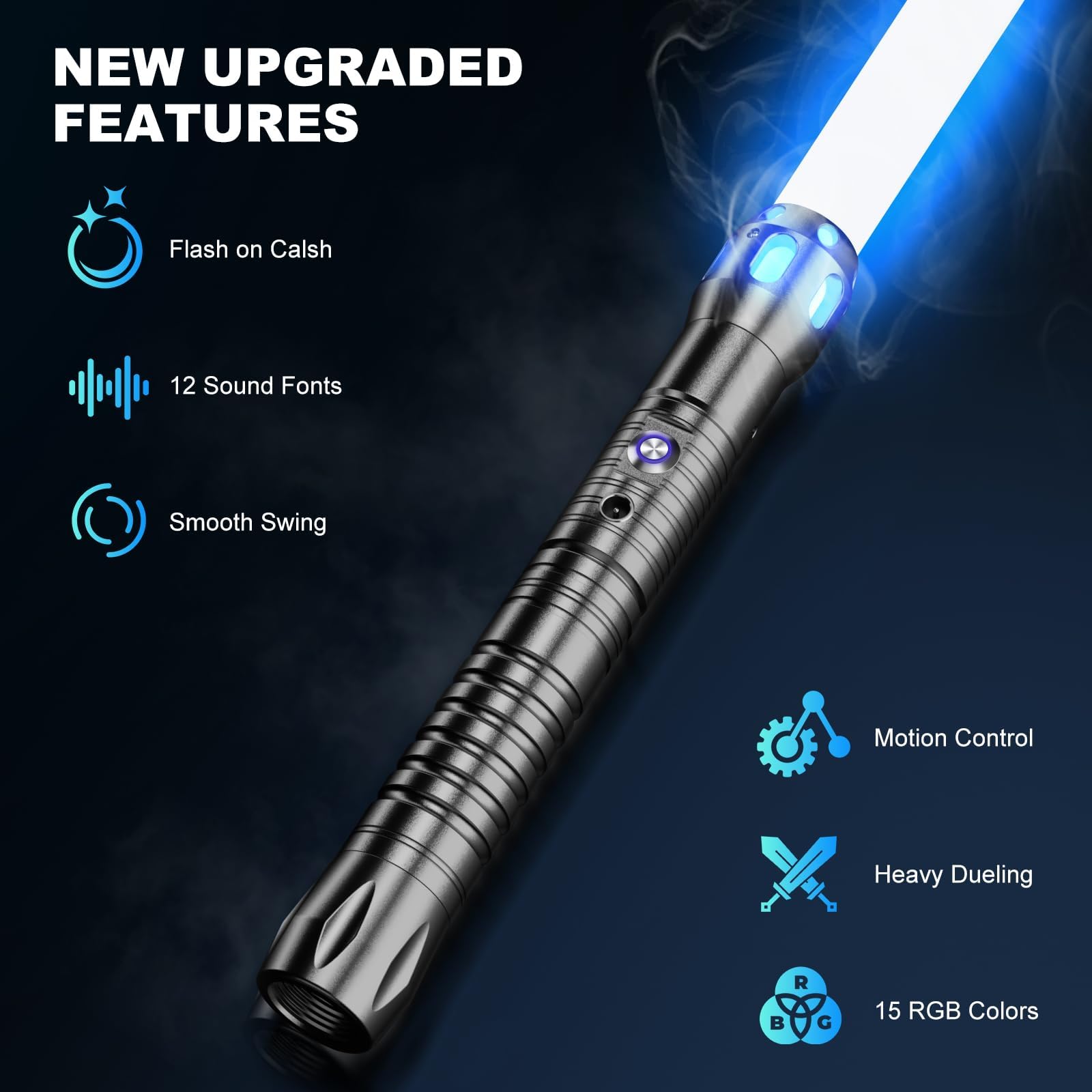 Lischwert Spada Laser, Spade Laser con 15 Colori RGB 10 Caratteri sonori, Spade Laser da duello con Manico in Metallo e Lama sostituibile, Spade Laser per Adulti, Bambini