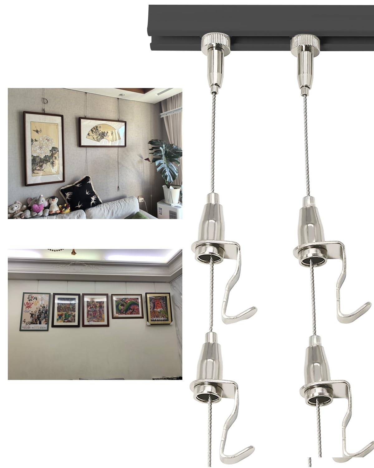 Elitix Picture Rail Adjustable Picture Long Steel Cords Track Kit, Multiple Photo Display Rail for Home Gallery Wall, Museum Artwork Hanging Cords(Black,20"/50cm Track)