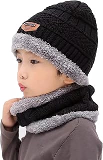 Kids Wool Winter Caps Unisex Casual Style Beanie Scarf Set Fit For 4-13 Years Old Toddler Winter Caps For Kids Boy's And Girl's,Free Size (Medium, Black)