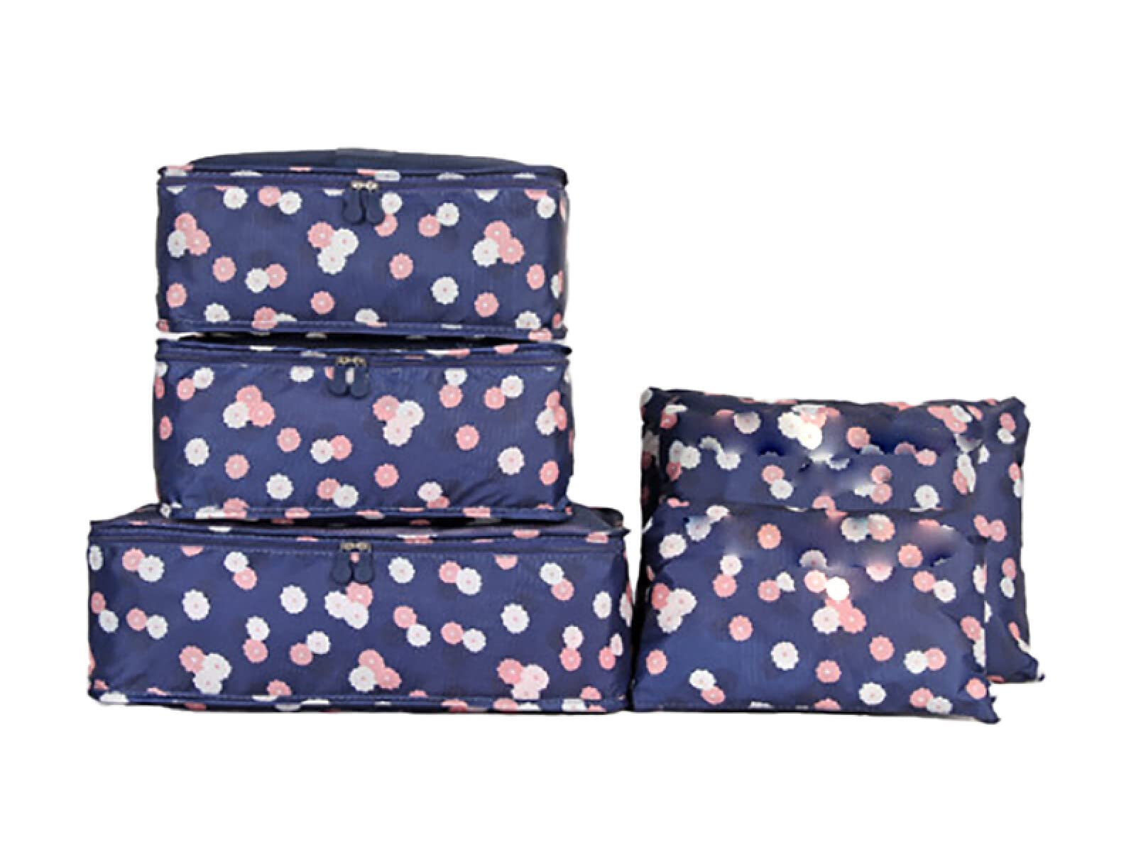 Cubi da imballaggio 6 Set di organizzatori per Bagagli da Viaggio con Sacchetti di Compressione per Borse per Scarpe Impermeabili.,Fiori Blu Scuro