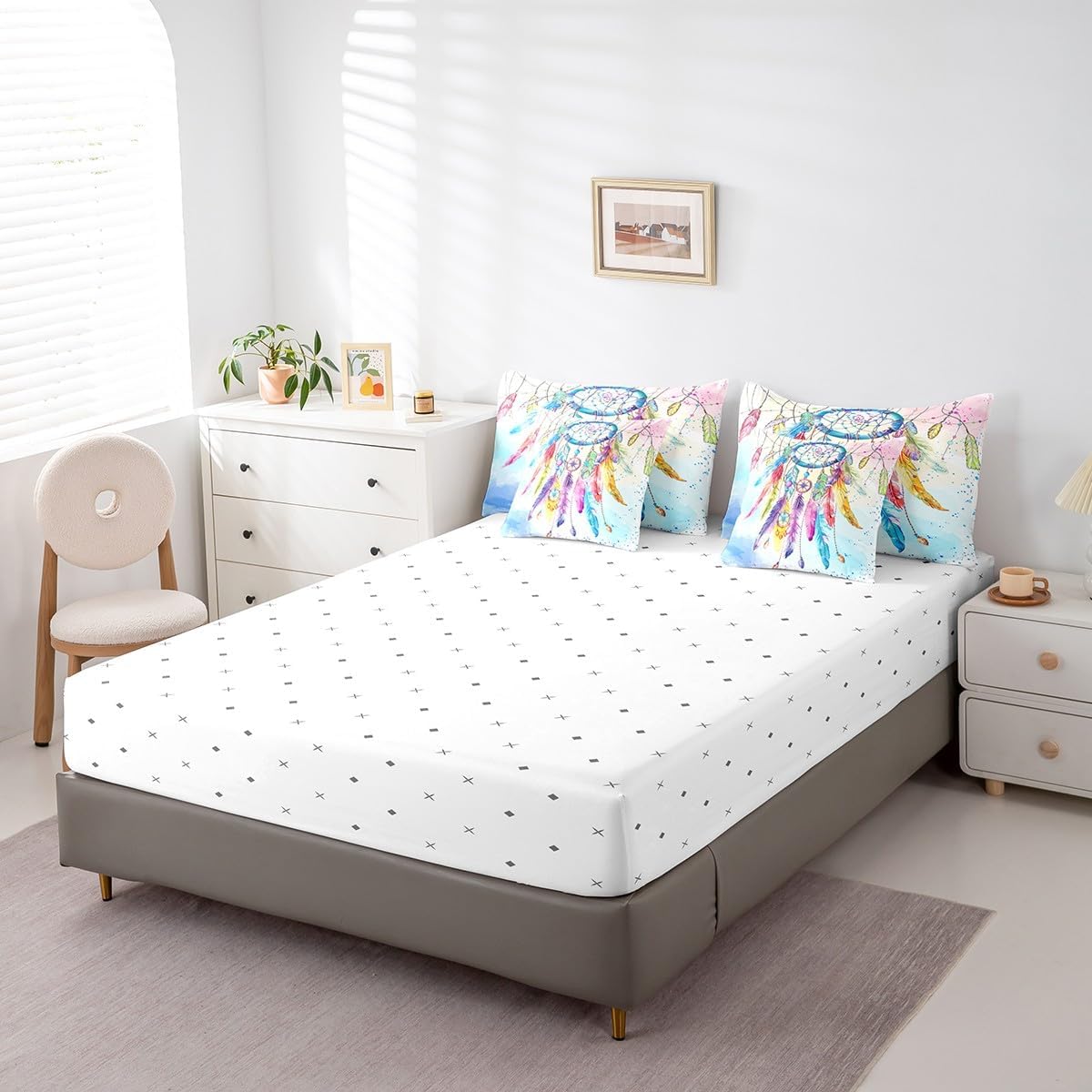Feelyou Kids Dreamcatcher Bed in a Bag Full Size, Boho Dream Catcher 7 Piece Bedding Set for Kids Bedding Sets with All Season Quilted Comforter, Flat Sheet, Fitted Sheet, Pillowcases, Pillow Covers