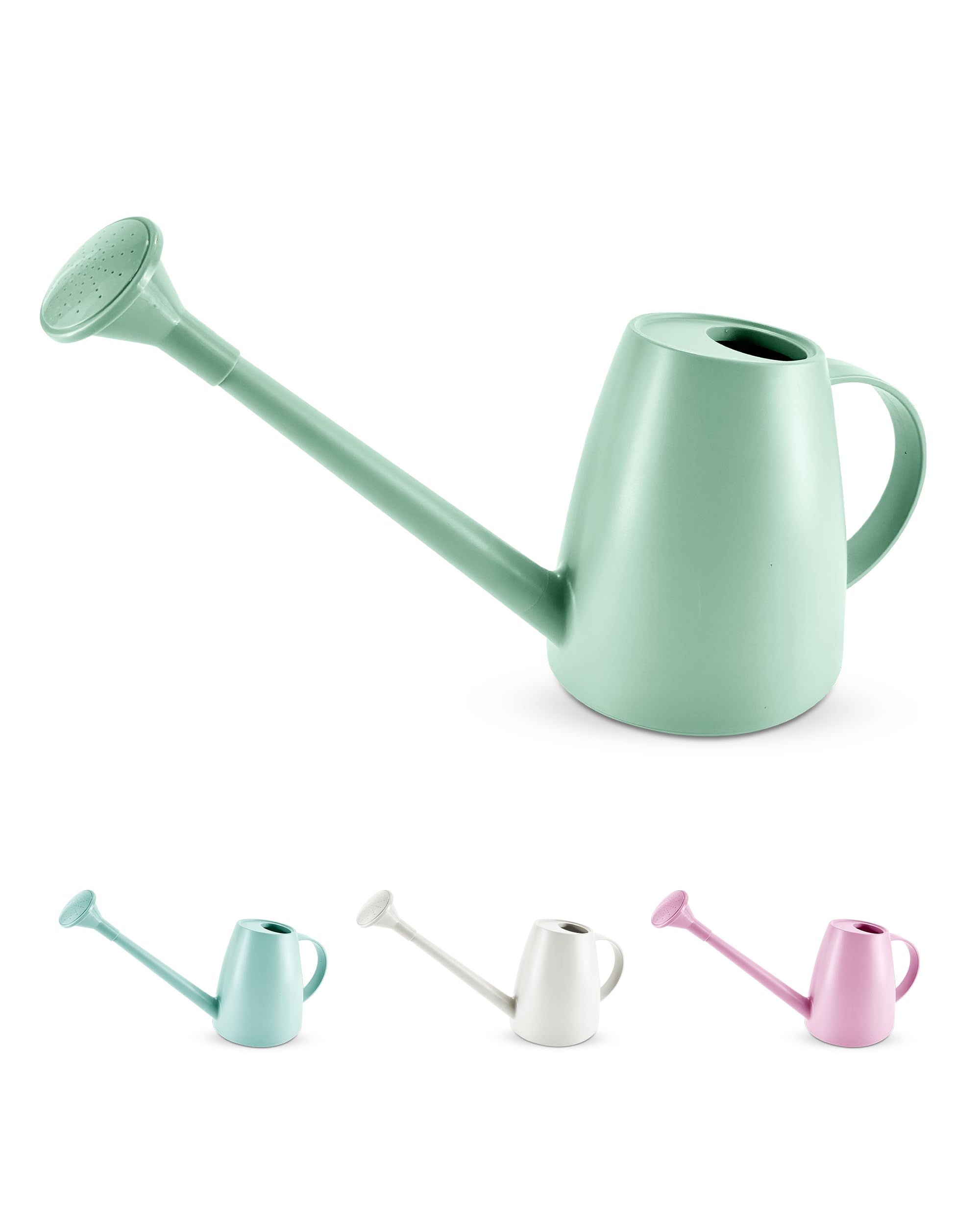 Keplin Sage Green - 1.8L Plastic Watering Can With Plastic Sprinkler Rose - Durable Garden Watering Jug For Plants & Flowers - Easy Pour Outdoor & Indoor Watering Can (Sage Green)