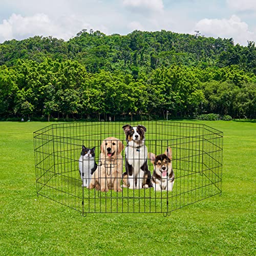 Dmsky Dog Pen, Dog Playpen 8 Panels 24 Inch, With Double-Layer Removable Top Cover ，Dog Fence Exercise Pen With Doors.pet Puppy Playpen For Rv,Camping,Yard（ With Cover,8 Panels ） #TOP4