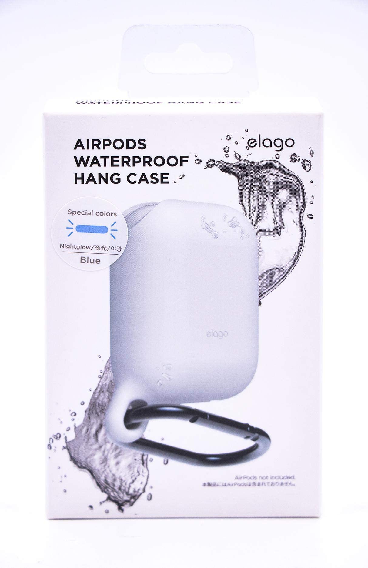 Elago Airpods Waterproof Hang Case, Waterproof Case up to 1meter(3.3ft), Functional Design, Dustproof, Aluminum Carabiner, Impact Protection- Nightglow Blue