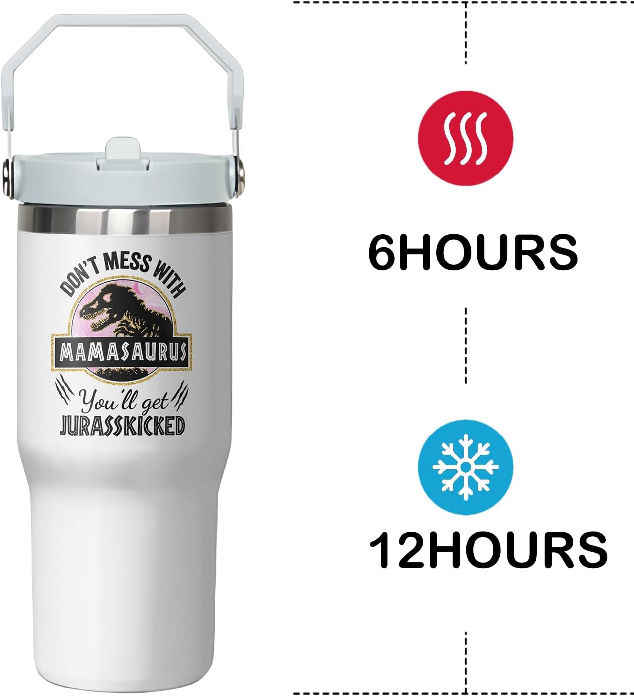 30 oz Mamasaurus Tumbler with Handle and Flip Straw, Don't Mess with Mamasaurus You'll Get Jurasskicked, Coffee Mug Water Bottle Stainless Steel Cup, Mothers Day Christmas Birthday Gift image 4