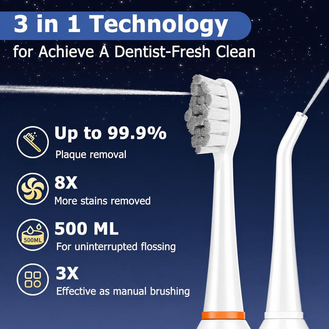 Water Flosser - Spazzolino da denti elettrico elettrico Advanced 2.0 Sonic e irrigatore orale, serbatoio da 500 ml, 3 testine e 1 punta a getto per la cura quotidiana delle gengive e la pulizia dei