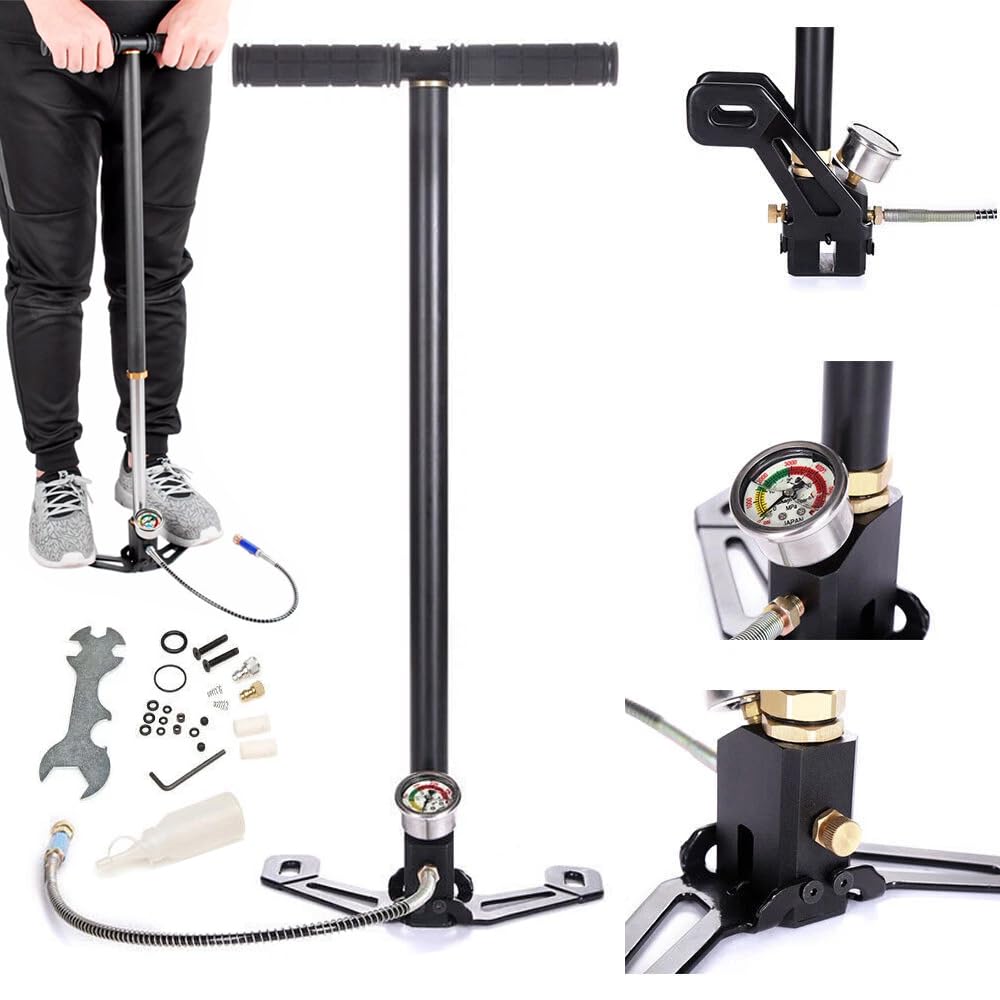 3 Stage Hand Pump Stirrup Charging PCP Air Rifle Gun Gas Filter Gauge Valve Hose 4500PSI High Pressure Air Gun Rifle Filling Hand Tire Floor Pump