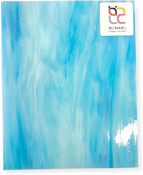 8 x 12 in Sky Blue & White Opal Wissmach Stained Glass Sheet Trusted Handcrafted American Glass for Mosaic, Tiffany-Style & Inspired DIY Creations | Curated by BiNARi Glass Studio