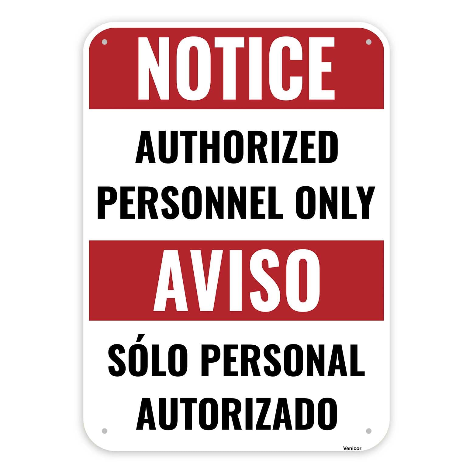 Bilingual Authorized Personnel Only Sign, Restricted Area Plaque, Aluminum, 12x8 Inch