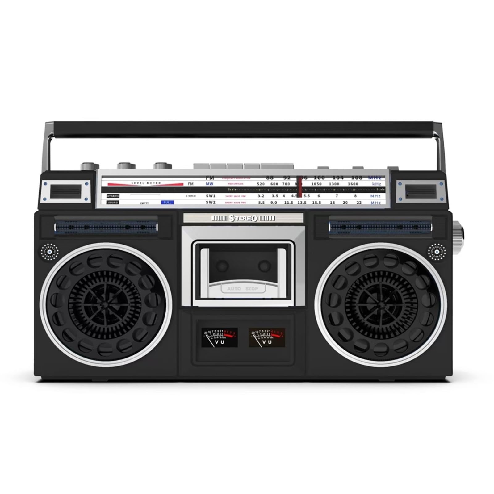 Tragbare Boombox im Retro-80er-Jahre-Stil mit Kassettenrekorder, AM/FM-Radio, Bluetooth, USB/SD-Eingang, integriertem Lautsprecher – Orange, Vintage-Geschenk for Musikliebhaber(Black)