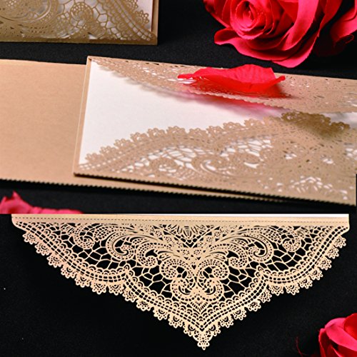Yu Feng 24Pcs Vintage Wedding Invitations Cards With Laser Cut Lace Flower For Bridal Shower,Engagement,Anniversary Or Other Event Ideas #TOP3