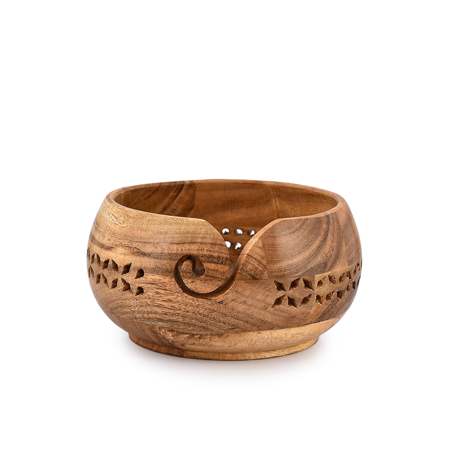 SAMHITA Acacia Wood Yarn Bowl Holder |Hand Carved Yarn Bowls for DIY Knitting Crocheting Accessories (7