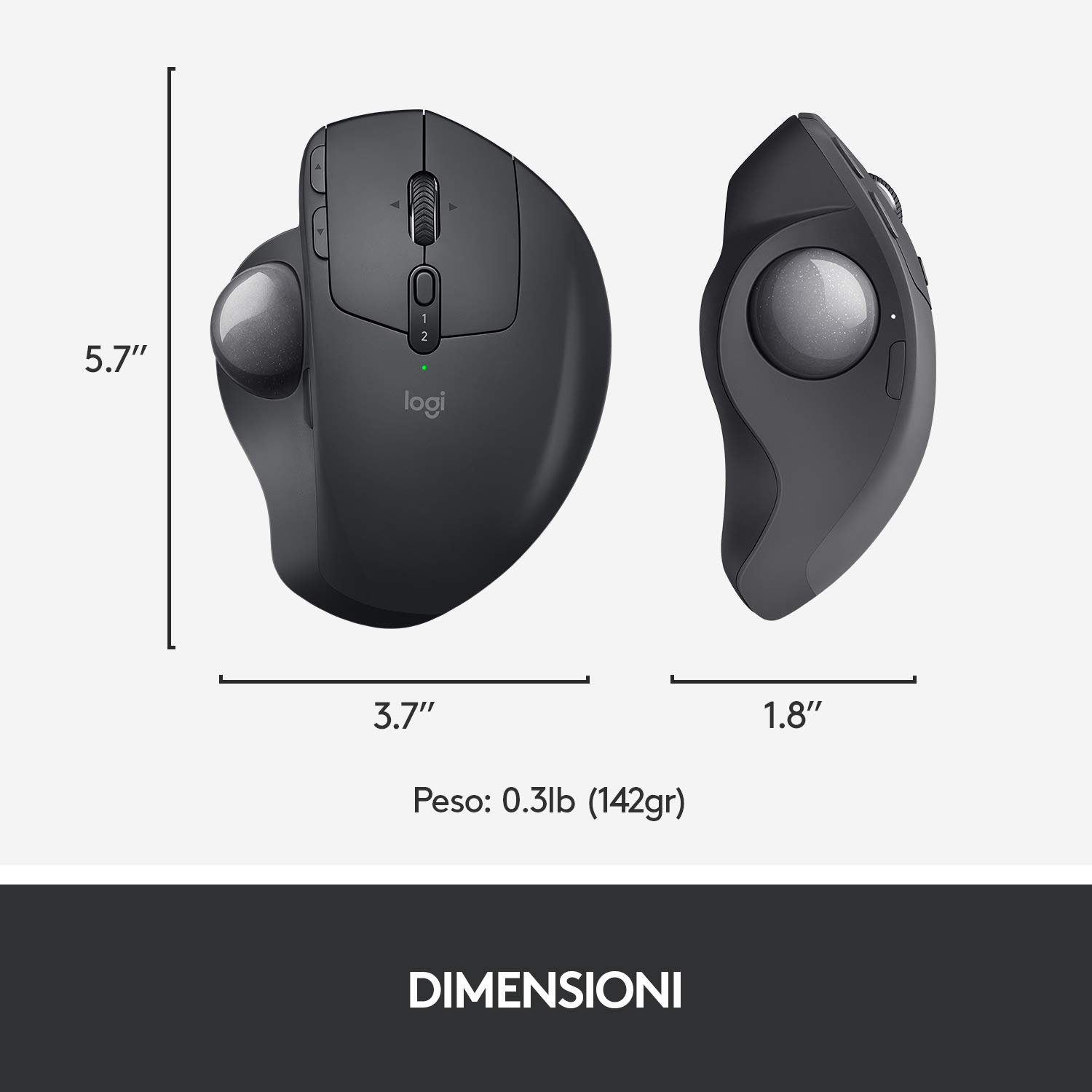 Logitech MX Ergo Mouse Trackball Wireless Ergonomico | Bluetooth o 2,4 GHz con Ricevitore USB Unifying, ‎Angolo Trackball Regolabile, Scorrimento Preciso, PC/Mac/iPadOS - Nero