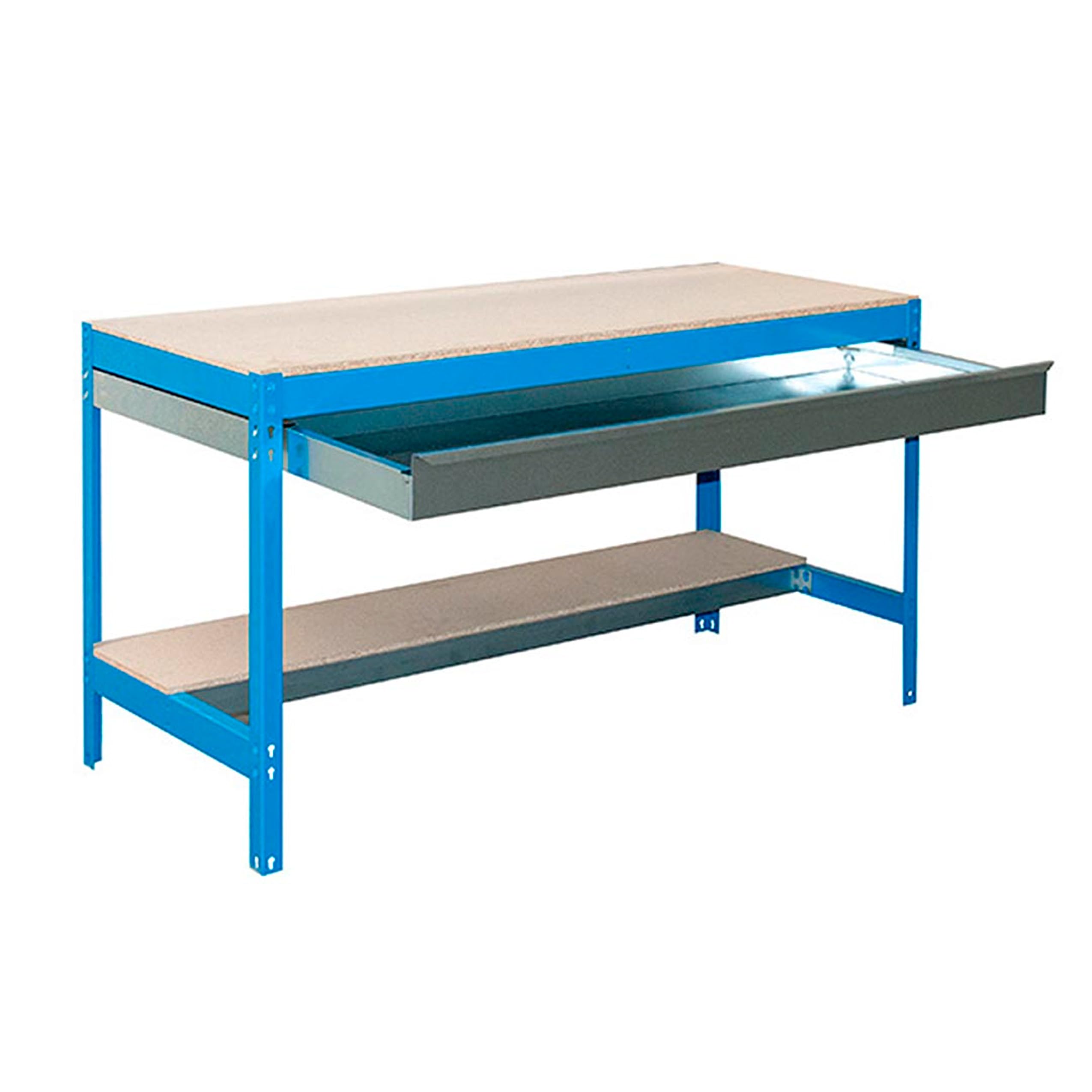 SimonRack Etabli d’Atelier, Capacité de Charge 600 kg, 842x1210x760 mm, Étagère Tiroir de Rangement, Table de Travail Bricolage, Bleu/Bois - BT0