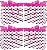 4 Pack 16.5" Extra Large Gift Bags with Tissue Paper for Mother's Day, Birthday Party Presents Any Occasions (Rose Red)