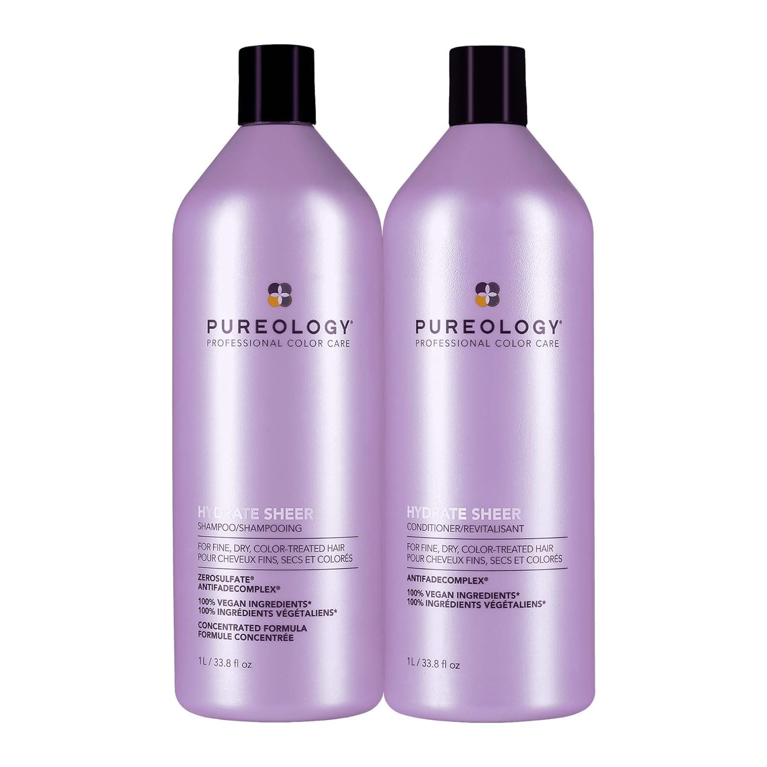 Pureology Hydrate Sheer Nourishing Shampoo & Conditioner Set - For Fine, Dry Color Treated Hair, Sulfate-Free