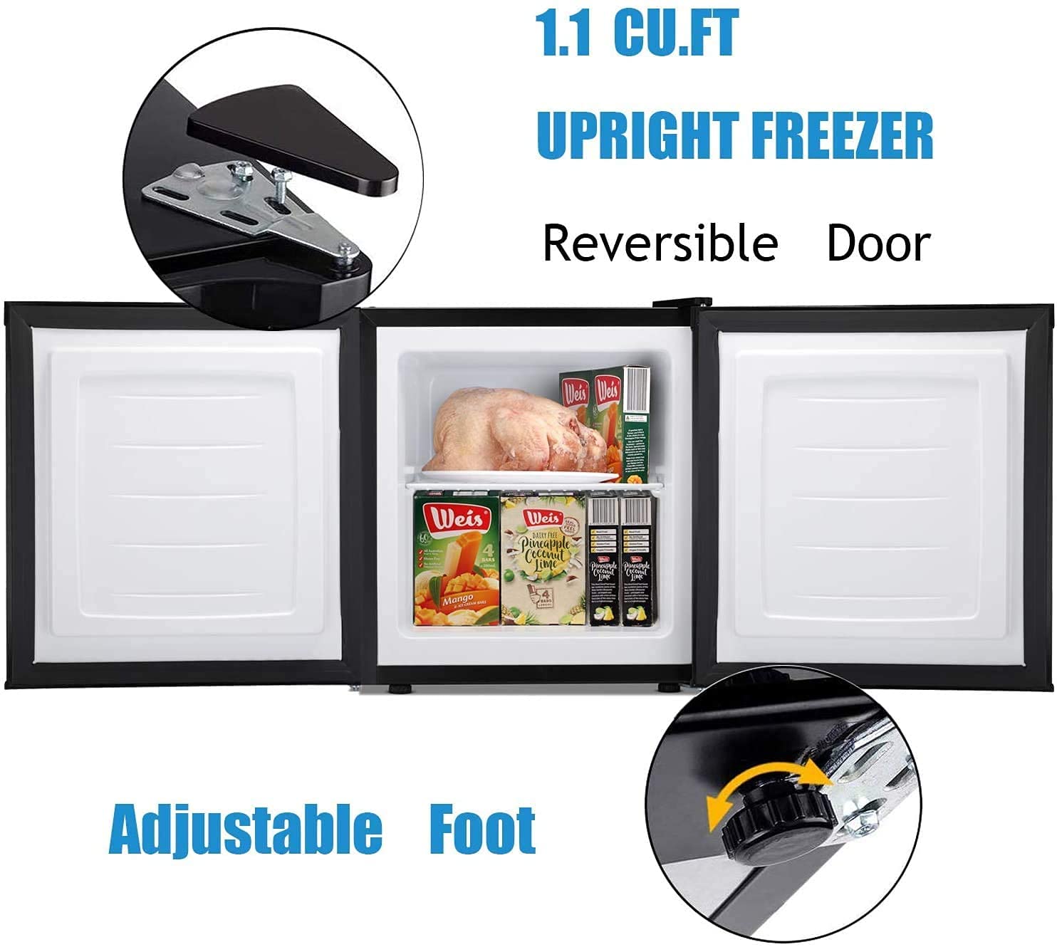 Antarctic Star Upright Freezer 1.1 Cu.Ft, Compact Mini Freezer With Reversible Single Door, Temperature Control, Removable Shelves, Small Freezer Stainless Steel For Dorms Home Office, Silver on Fridge.com - View 5
