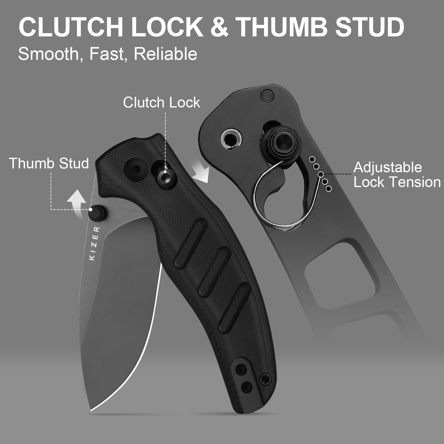 Kizer C01C 2.9 CD Sheepdog Taschenmesser 7,5 cm D2-Klinge Klappmesser mit Schwarzem G10-Griff EDC-Messer mit Daumenloch