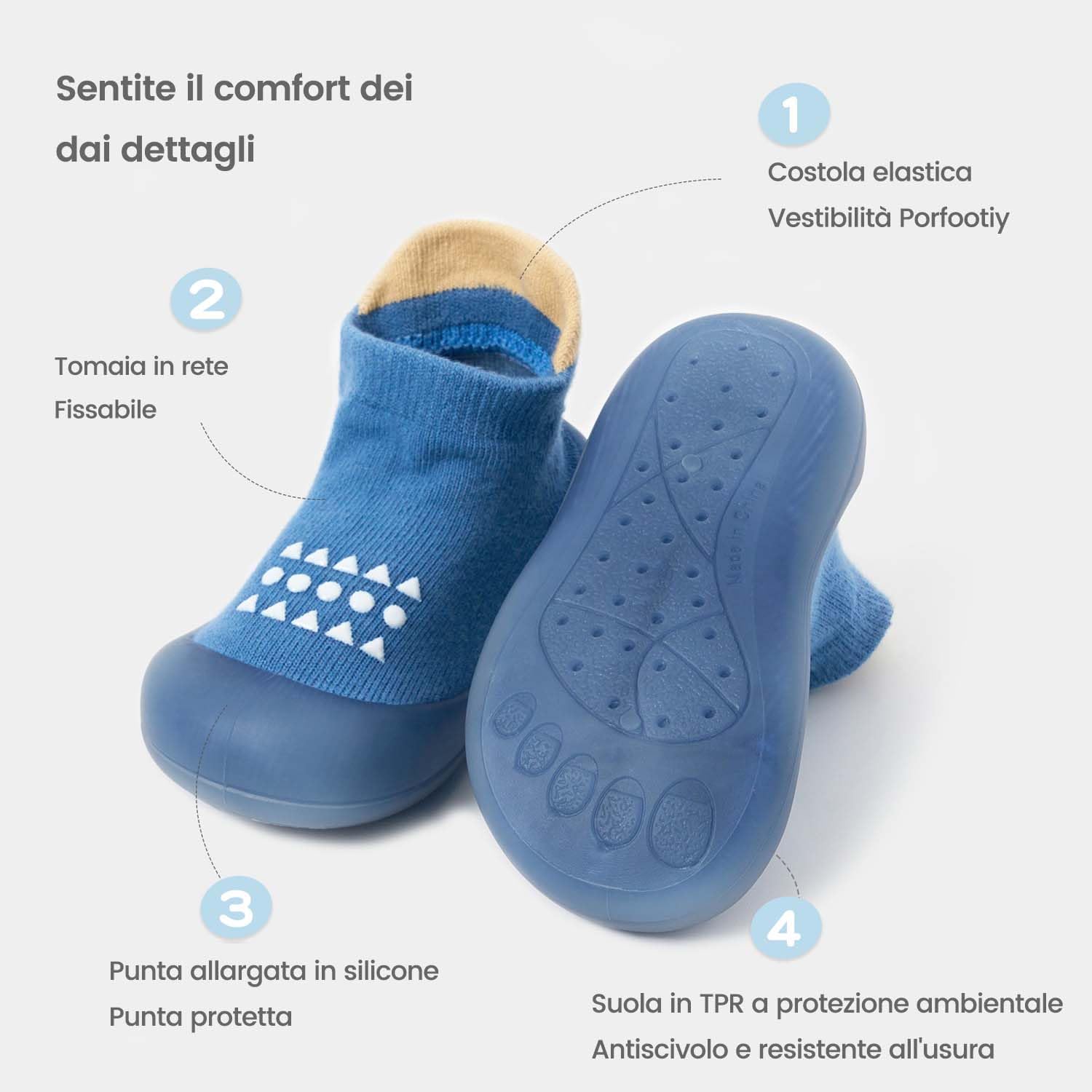 Scarpe Calza per Bambini Scarpe per Passeggio per Bambini Pantofole Antiscivolo Respiranti con Suola Morbida in Gomma Scarpe per Bambini Ragazzi e Ragazze Sneaker