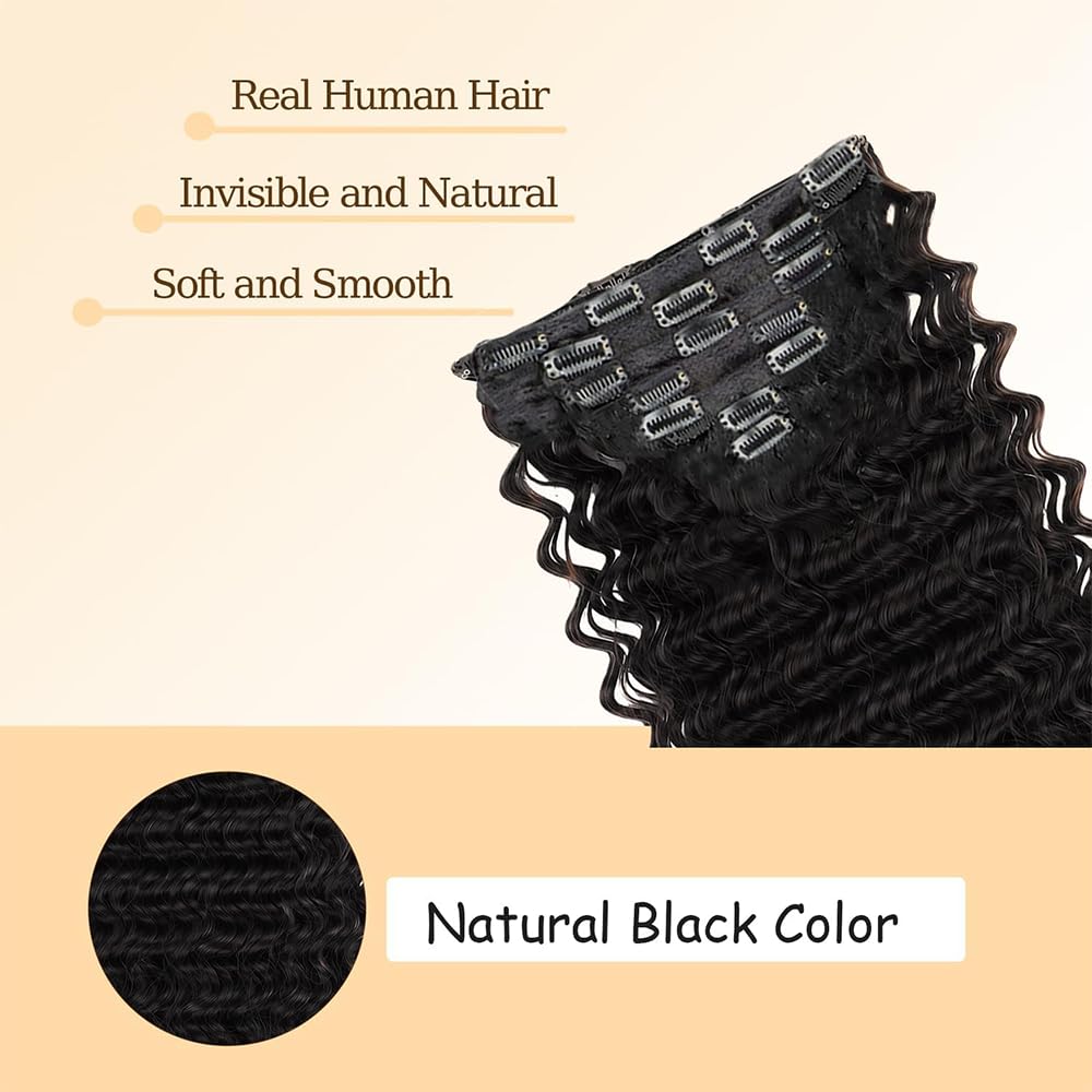 Deep Wave Clip in Hair Extensions Brasilien Echthaar Unprocessed Brazilian Virgin Hair Weave #1B Natural Black 7 Pieces 120g With 16 Clips Per Set für Frauen 28 Inch