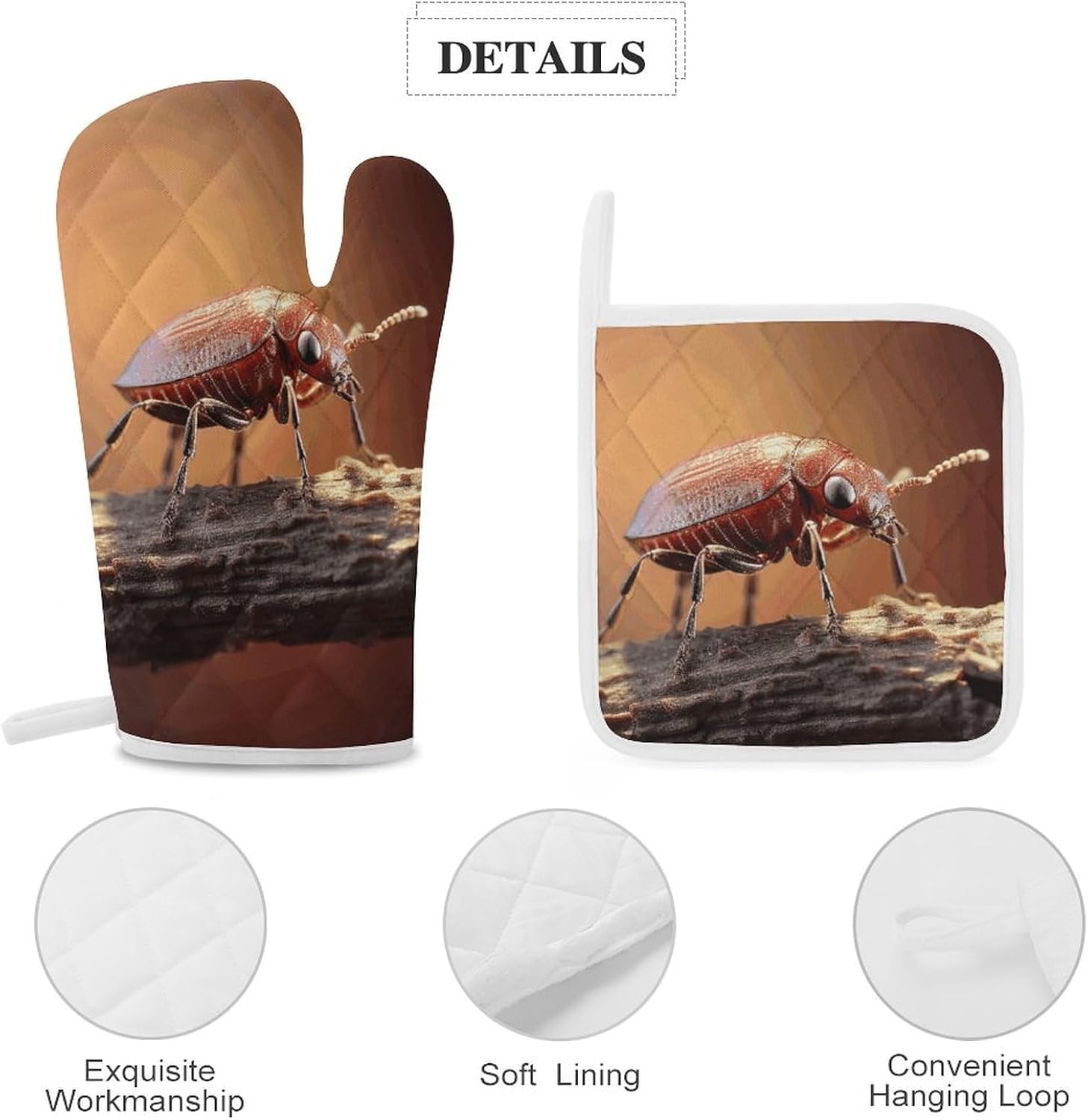 Oven Mitts Pot Holders Kitchen Small Bug Heat Resistant Oven Glove for Baking and Cooking