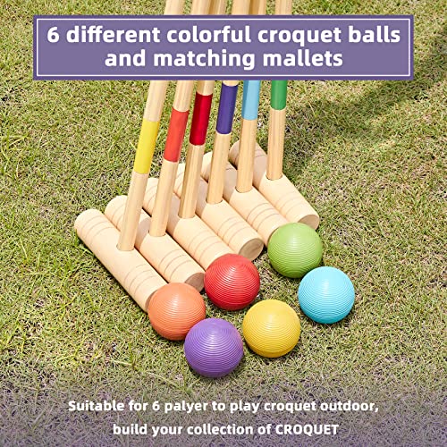 ApudArmis 32In 6 Player Croquet Set, Wooden Mallets Outdoor Lawn Game - Image 5