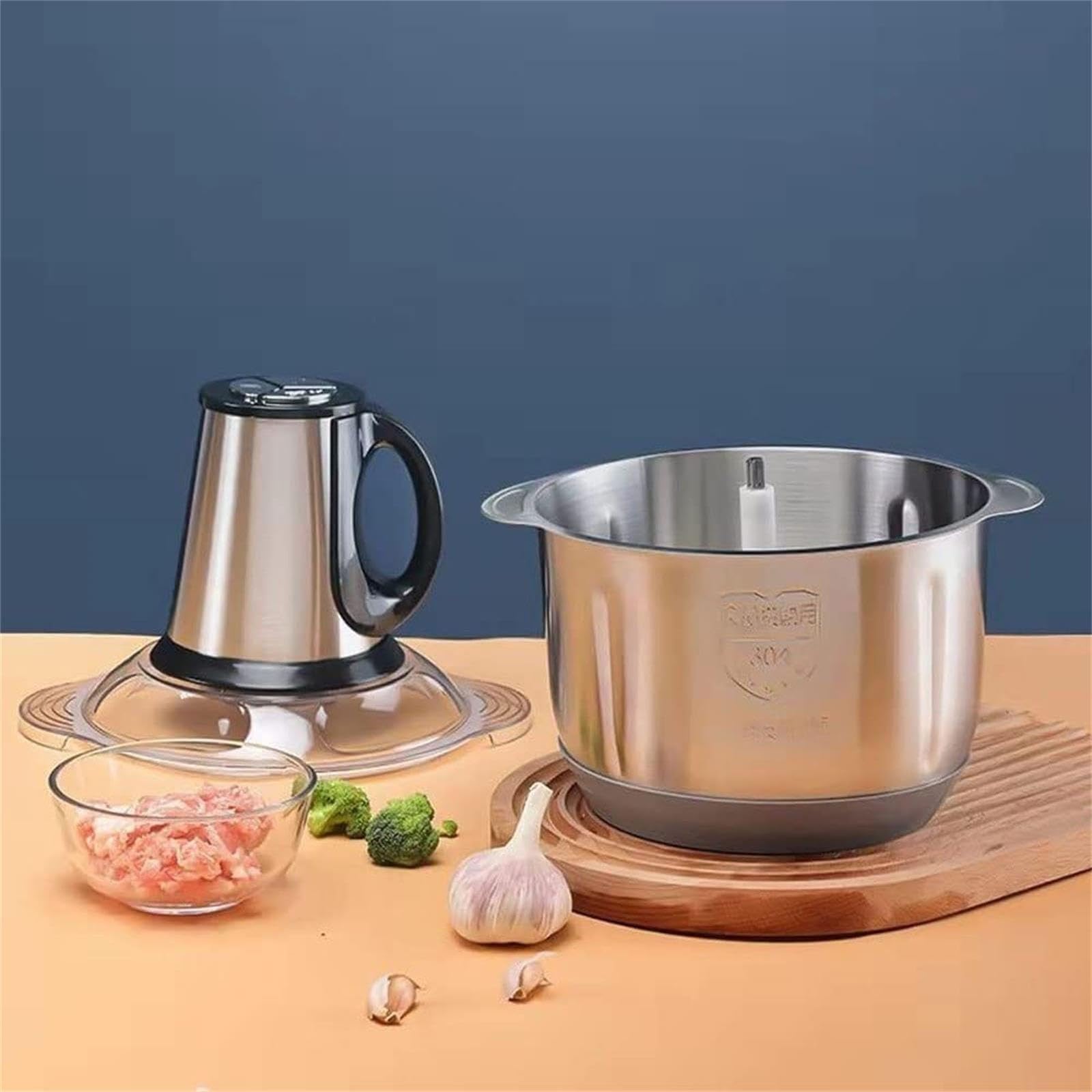 Genérico Picadora de Alimentos eléctrica de 2000W, procesador de Alimentos con Recipiente de Acero Inoxidable de 5L | Picadora carne cuchillas acero inoxidable carne, verduras, cebolla ajo, picadora licuadora 3 velocidades(Blue)