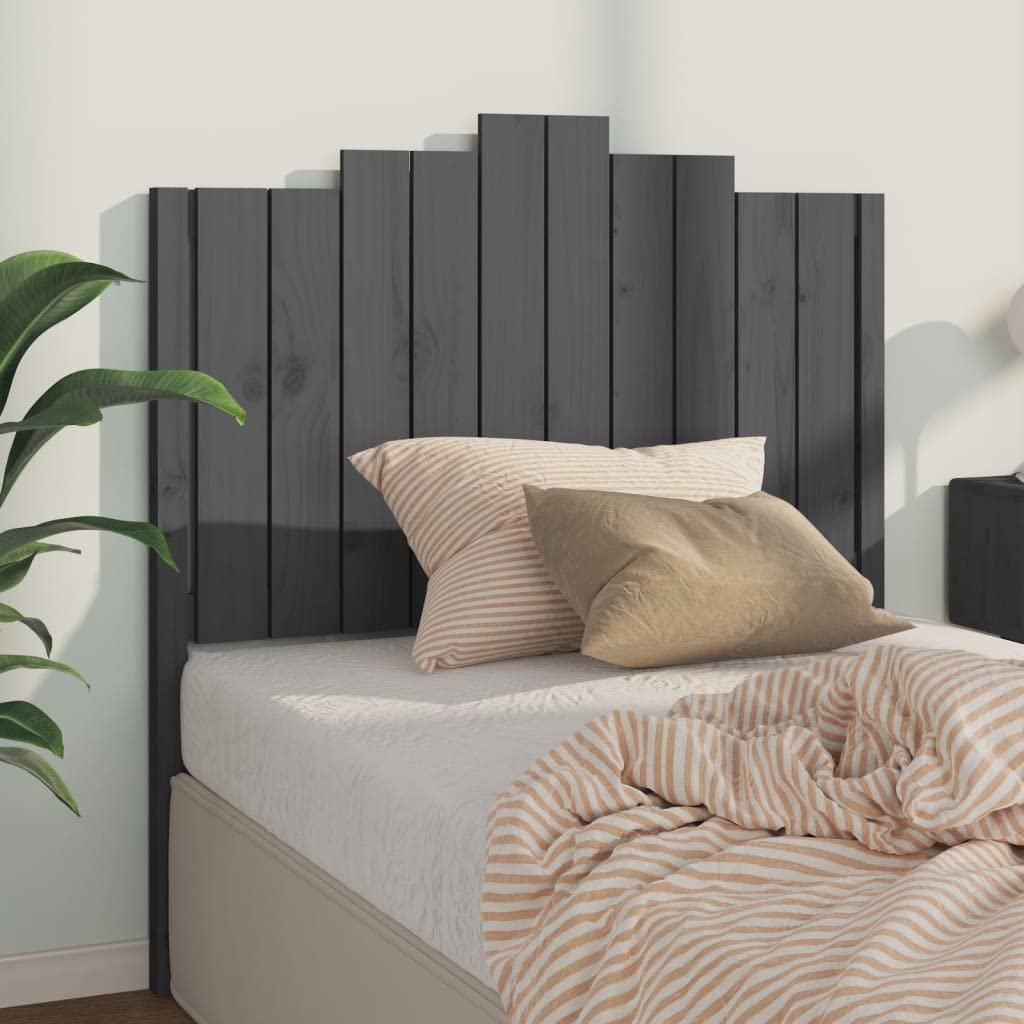 Testiera grigia in legno di pino massiccio, 106 x 4 x 110 cm, design rustico, per telaio letto, comoda headboard only, montaggio a parete, cabeceras de cama