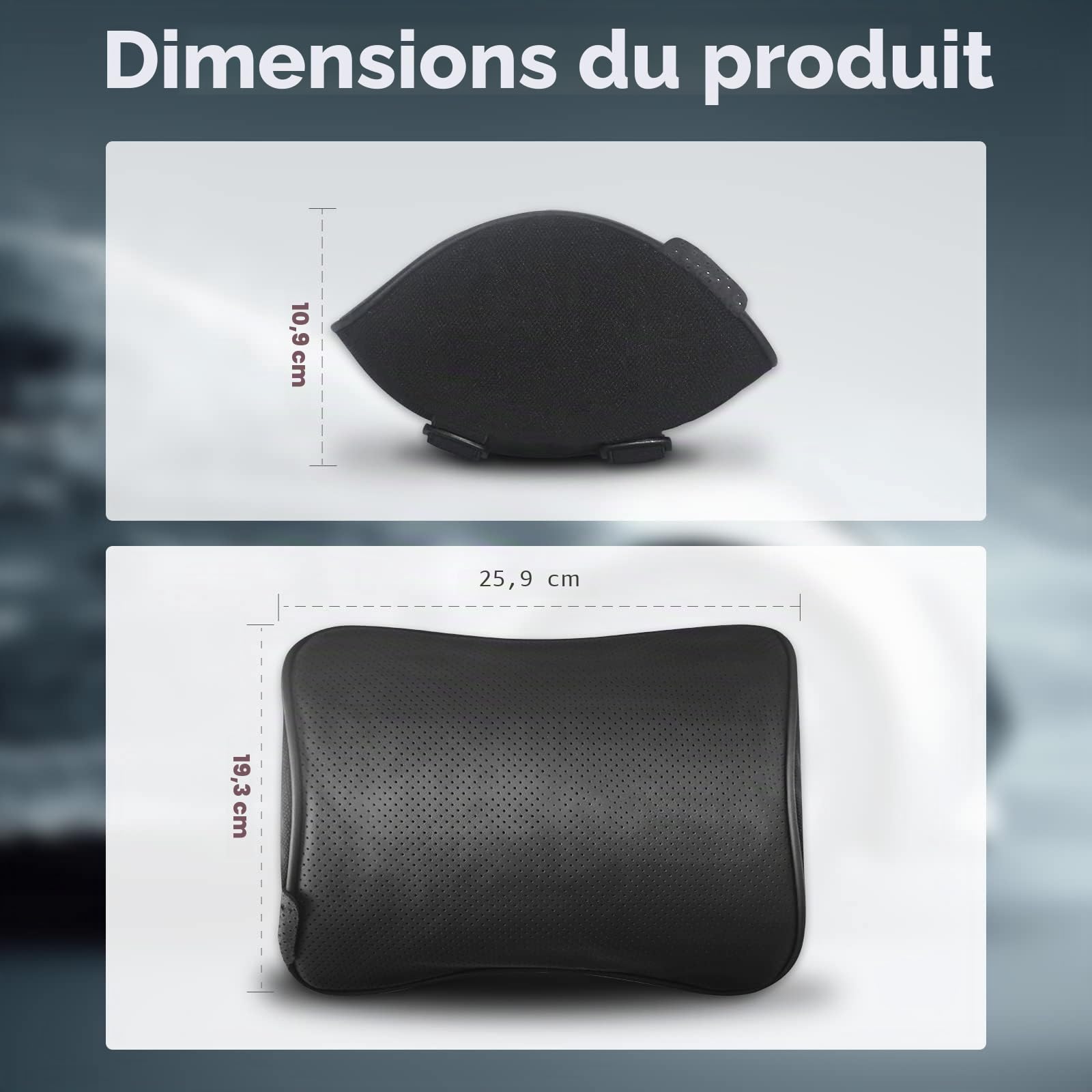 Set de 2 oreillers d'appui - tête de Voiture en Cuir véritable Souple pour Le Soutien du Cou oreillers de Voiture en Mousse à mémoire de Forme pour Aider à soulager Les douleurs au Cou, Noir
