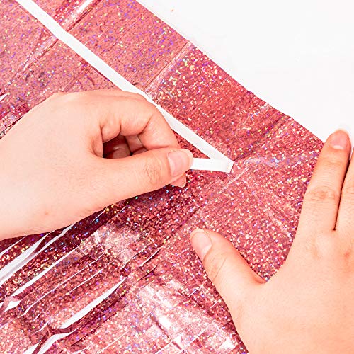 Image of Rose Gold Tinsel Party Backdrop - GREATRIL Foil Fringe Curtain Party Photo Booth Backdrop for Birthday Women Bride Theme Decorations - 1m x 2.5m - Pack of 2