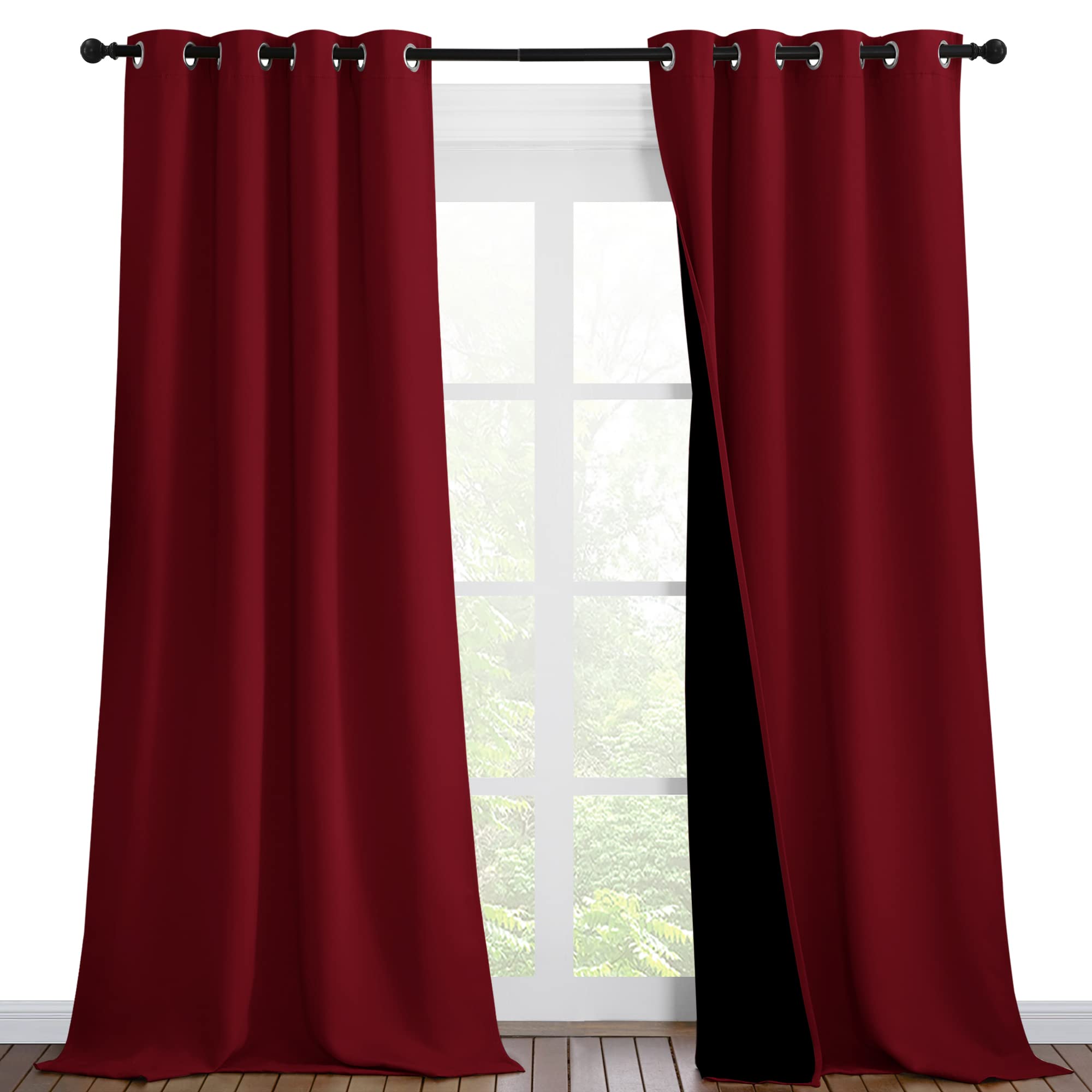 NICETOWN Truly Blackout Drapes for Living Room, Heavy-Duty Full Light Shading Curtain Set with Black Liner Backing for Villa/Hall/Dorm Window（Burgundy Red, Set of 2, 46 inches Wide x 90 inches Long