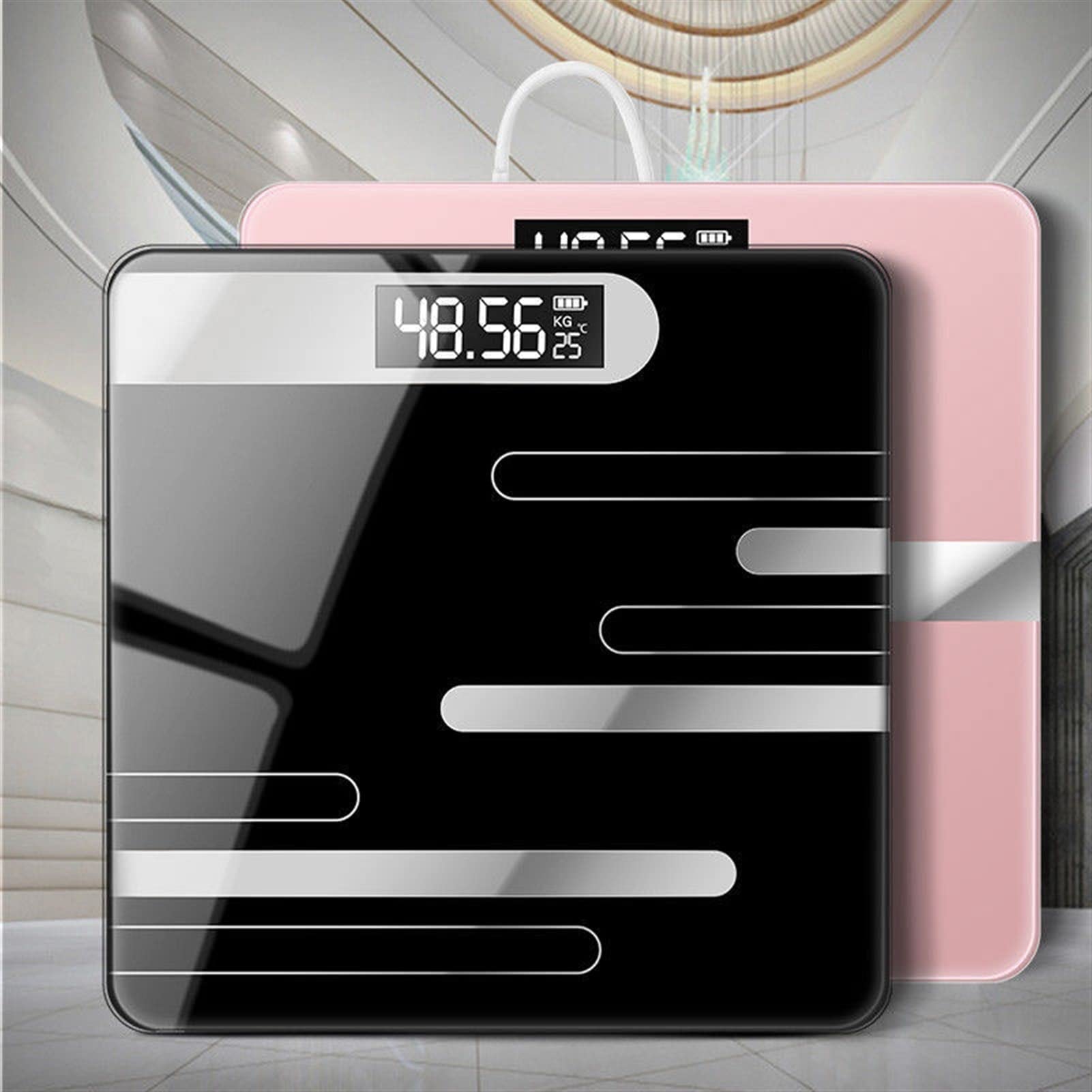 JINGYAN Básculas digitales Bathroom Weighing Scale Smart Body Scales LCD Display Glass Digital Weight Electronic Floor Health Balance(Schwarz)