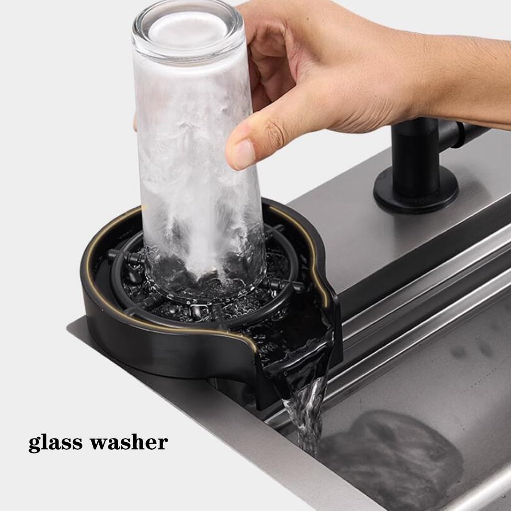 Fregadero De Sifón De Acero Inoxidable Fregadero Doméstico De Gran Capacidad Lavabo De Cocina Multifuncional Lavabo De Baño (Color : Negro, S : 68 * 46 * 22cm)