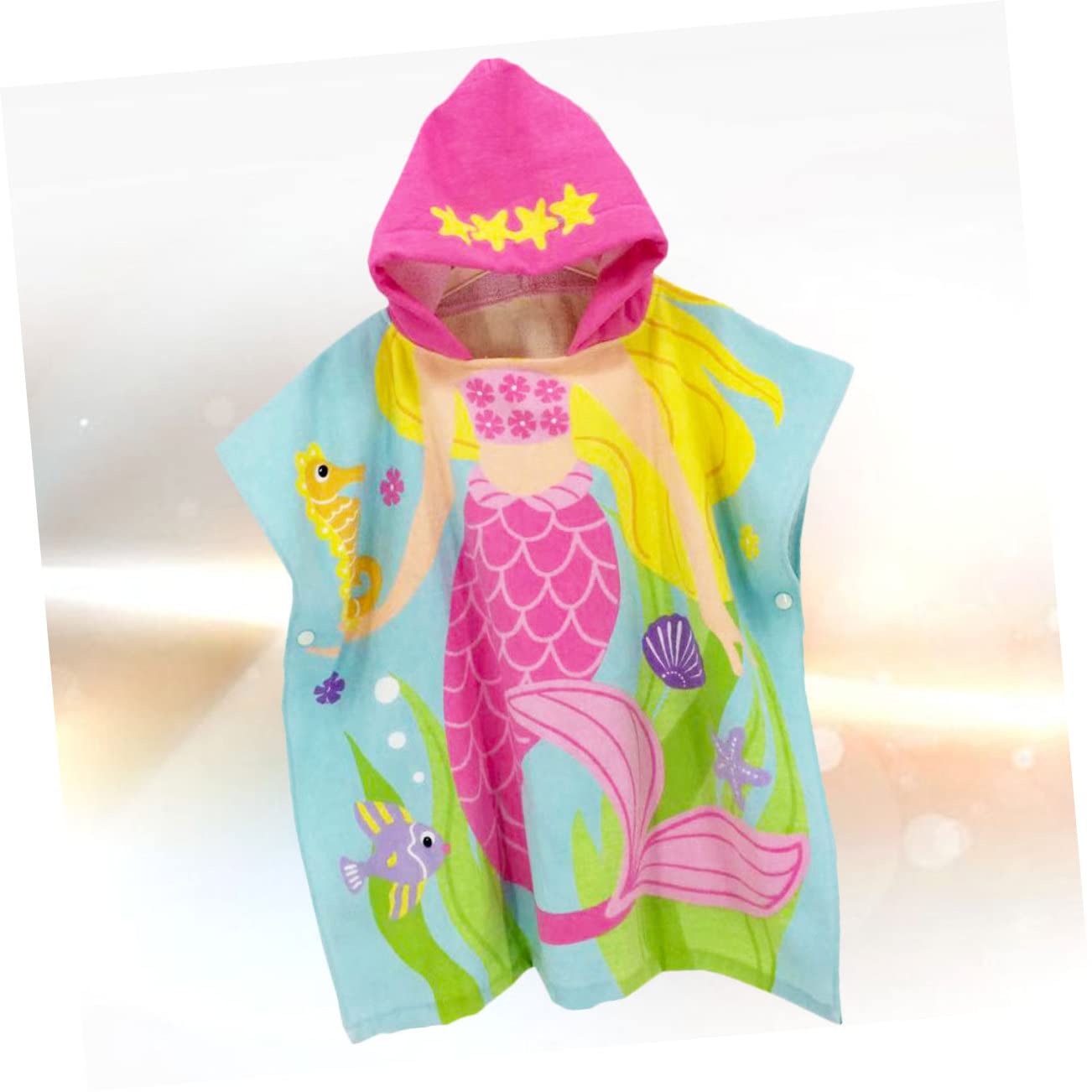 Mikinona 1 Pièce Cape de Garçon Fille Imprimée Sirène Serviette de Bain Cartoon Capuche Vêtement pour Garçons