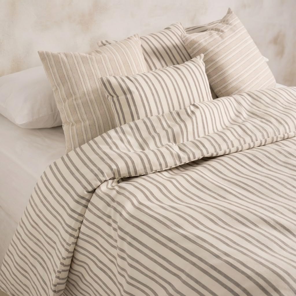 GAMUSI Funda nórdica Cama 180 cm - Funda edredón 240x260 cm, Rayas, Relieve, Color Taupe