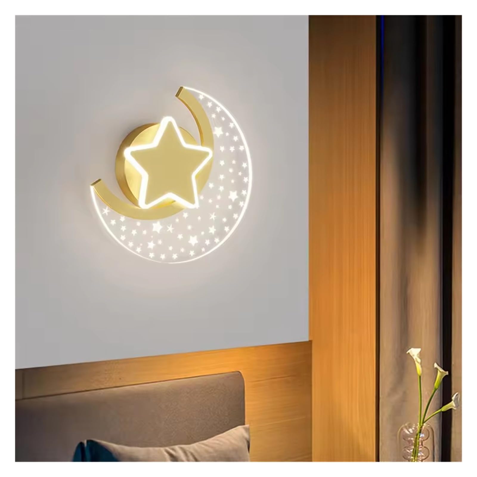 Akrylowa lampa ścienna LED gwiazda księżyc do pokoju dziecięcego, kreatywna lampka nocna kinkiet do przedpokoju i sypialni, pomoc w zasypianiu dziecka, nowoczesne oświetlenie wystroju domu