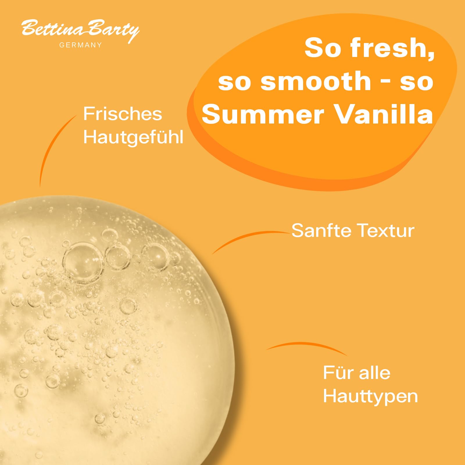 Bettina Barty Summer Vanilla Bath & Shower Gel 12 x 500 ml – Duschgel mit sommerlichem Vanilleduft – Feuchtigkeitsspendende Pflege für alle Hauttypen