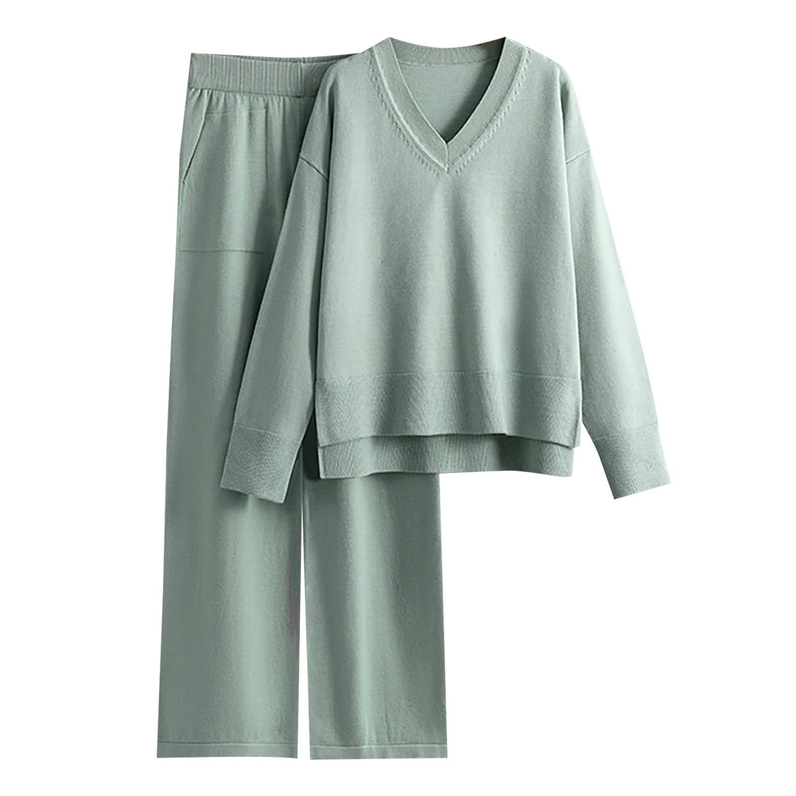 MJGkhiy Completo In Maglia Da Donna Curvy 2 Pezzi Completo Maglia E Pantalone Completo Tuta Elastico Cotone Maglioni Tuta Donna Invernale Elegante Casual