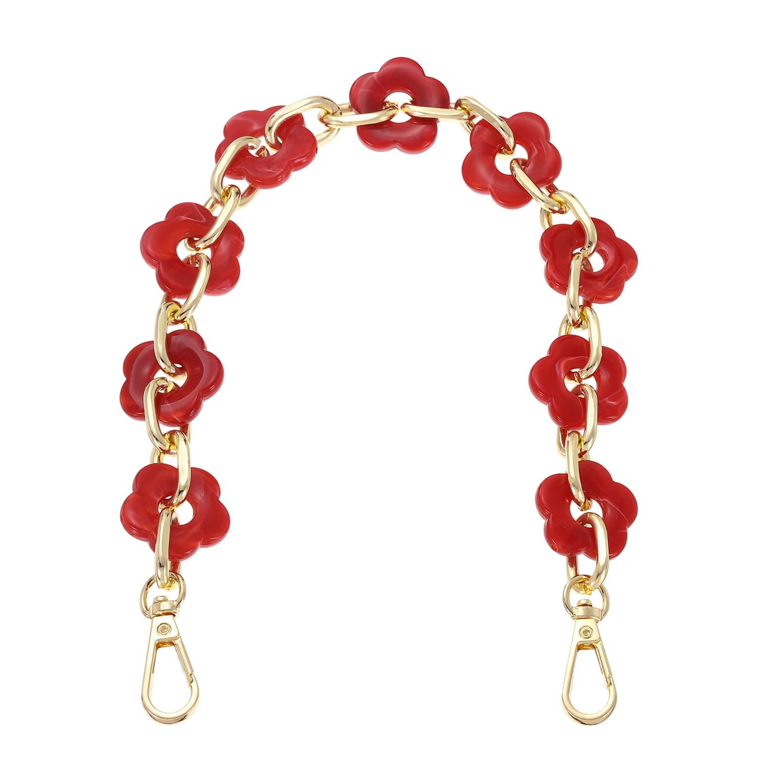 sourcing map 15.7" Acrylic Chain Strap, Flower Chunky Purse Extension Decorative Short Chain, Women Bag Charm Replacement for Handbag, Wallet, Crossbody Shoulder Bags, Red