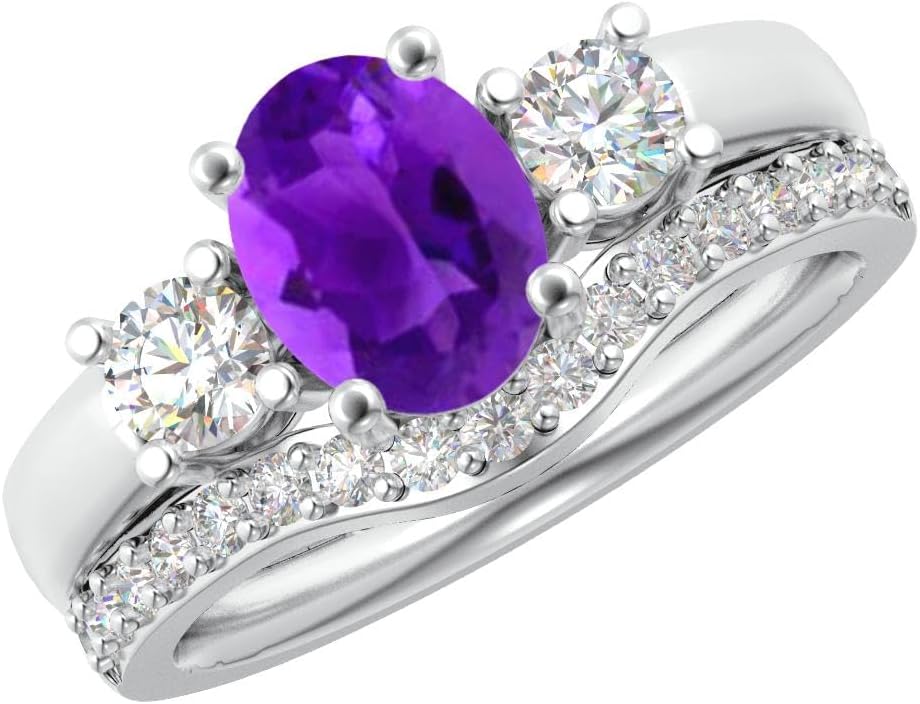 Houston Diamond District 1 to 6 Carat Oval 14K White Gold LAB GROWN Gemstone and LAB GROWN Diamond Wedding Bridal Set (AAAA Heirloom Quality)
