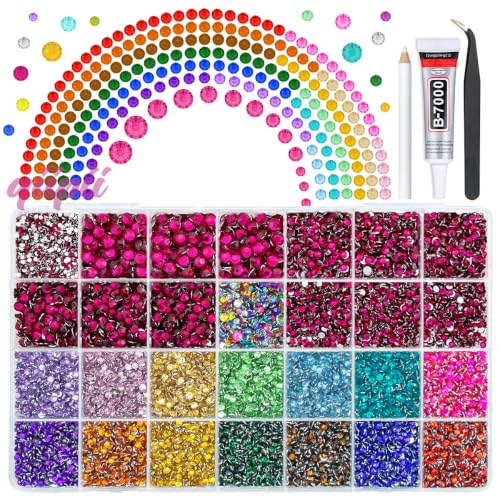 qiipii 28 Grids 2-6mm Dark Hot Pink Resin Rhinestones w Glue for Bedazzling