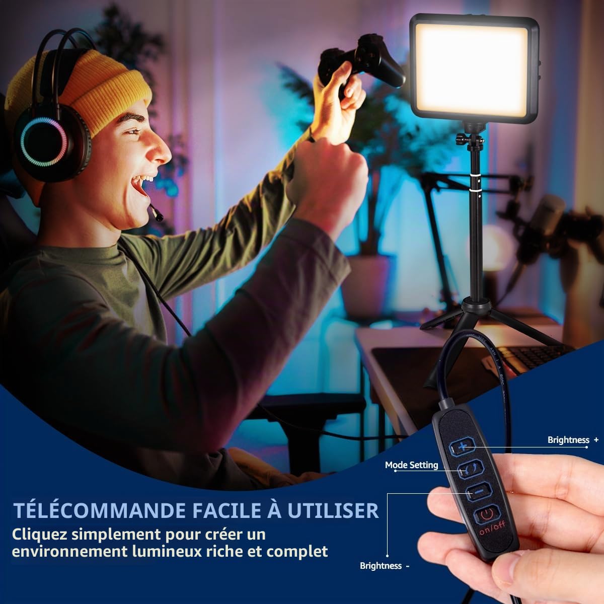 Ensemble de 2 Lampes Vidéo LED, 14 x 17cm Lampe de Studio de Photographie Portable avec Trépied Réglable pour Table, 2800K-6500K Lumière Douce USB pour Zoom/Streaming de Jeux/Youtube/TikTok