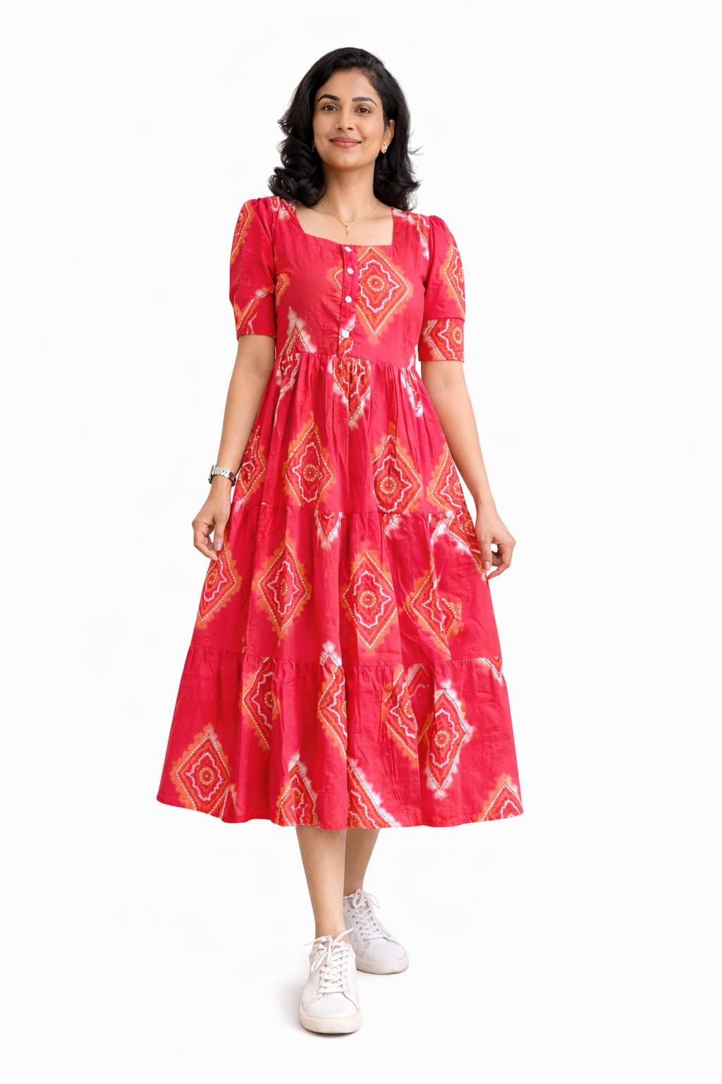 teena fabric Rayon Printed Midi Dress Comfortable Casual & Ethnic Wear-picture-16